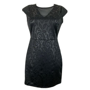 Romeo Juliet Couture Black Cocktail Dress Sheath Floral Jacquard Cap Sleeve SM